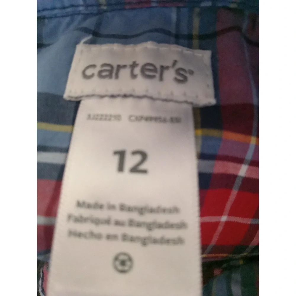 Carters Sz 12 Months Red‎ & Blue Plaid Infant Button Down Shirt Preppy Western